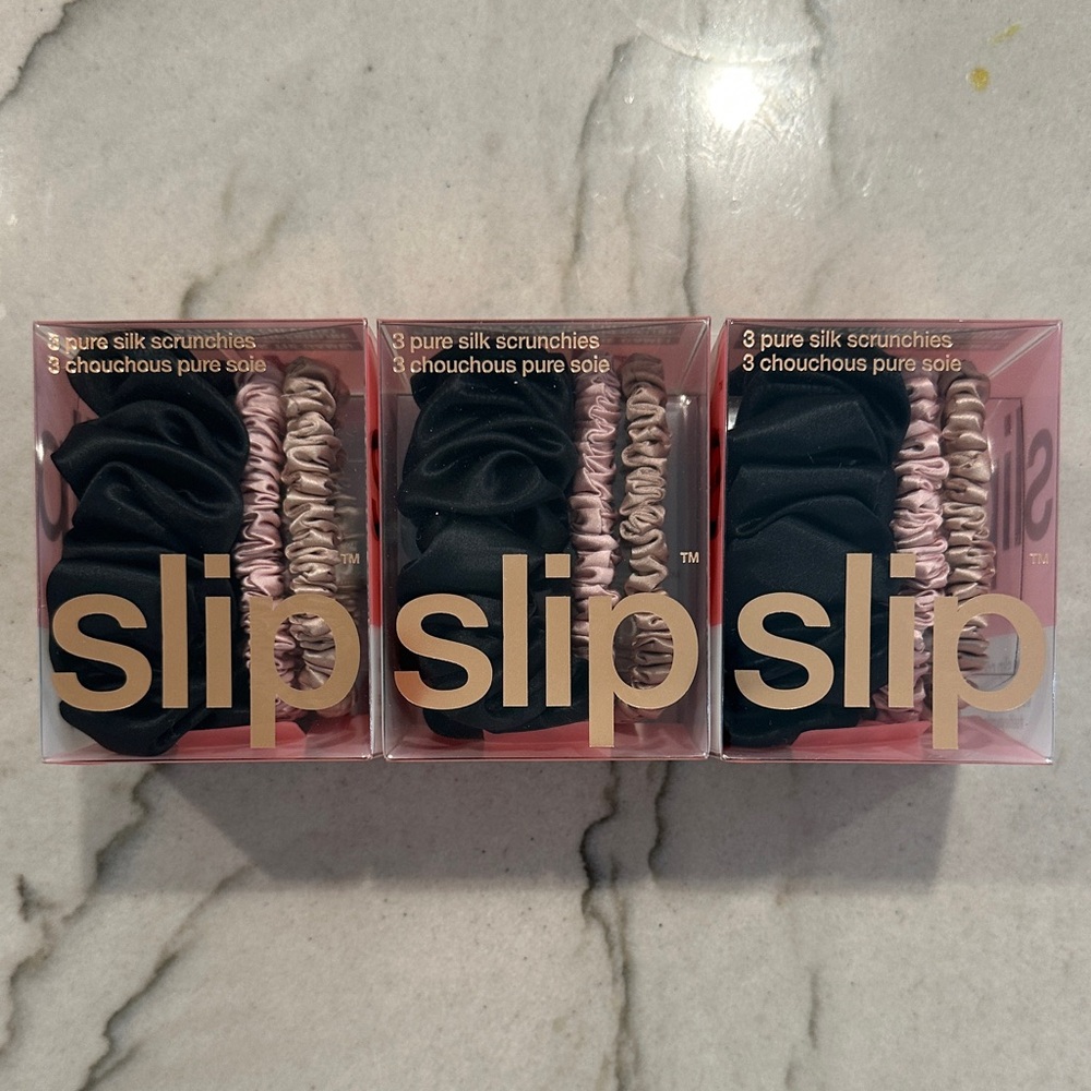 Slip Silk Hair Scrunchies - Black and Pink Set